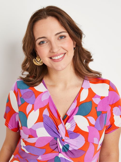 T-shirt long évasé drapé imprimé - Kiabi