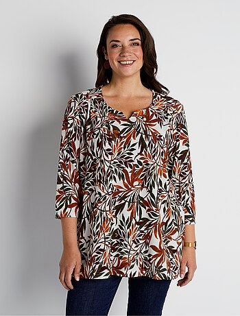 T-shirt long évasé manches 3/4 col rond