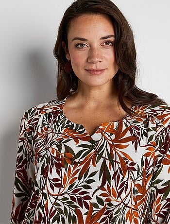 T-shirt long évasé manches 3/4 col rond