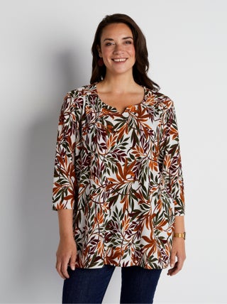 T-shirt long évasé manches 3/4 col rond