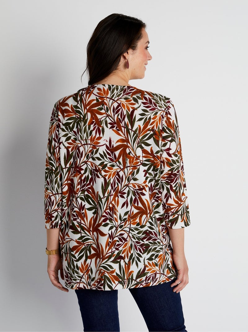 T-shirt long évasé manches 3/4 col rond Multicolore - Kiabi