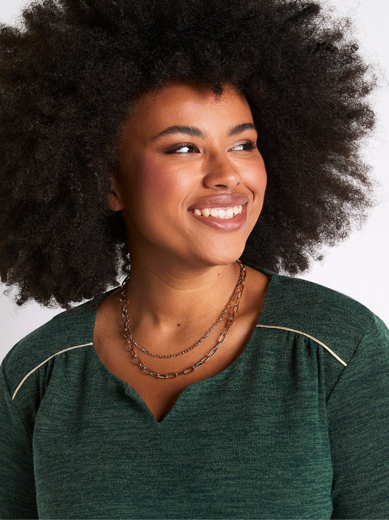 T-shirt long évasé manches 3/4 col rond Vert - Kiabi