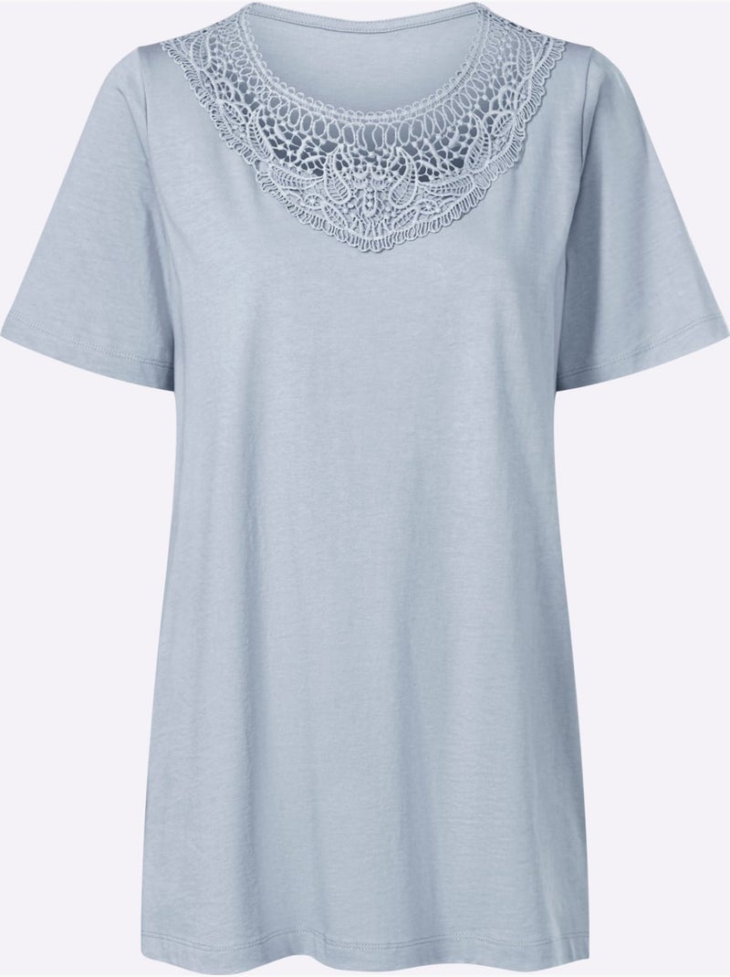 T-shirt Long Fentes Sur Les Côtés - Taille Standard - Moda Vilona Bleu clair - Kiabi