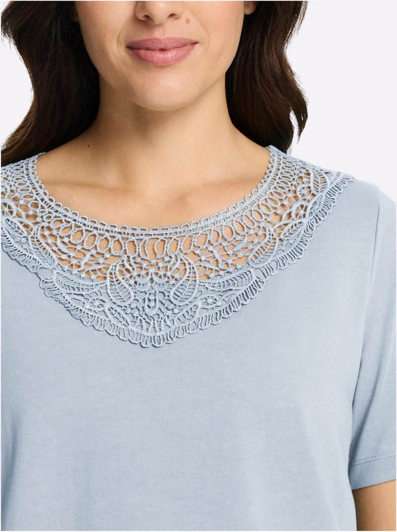 T-shirt Long Fentes Sur Les Côtés - Taille Standard - Moda Vilona Bleu clair - Kiabi