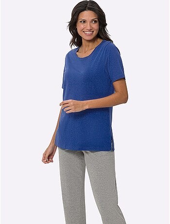 T-shirt long avec encolure ronde et fentes latérales - Taille standard - Moda Vilona