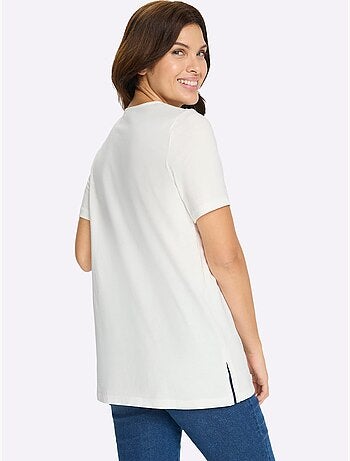T-shirt long avec empiècement en dentelle et fentes latérales - Taille standard - Moda Vilona