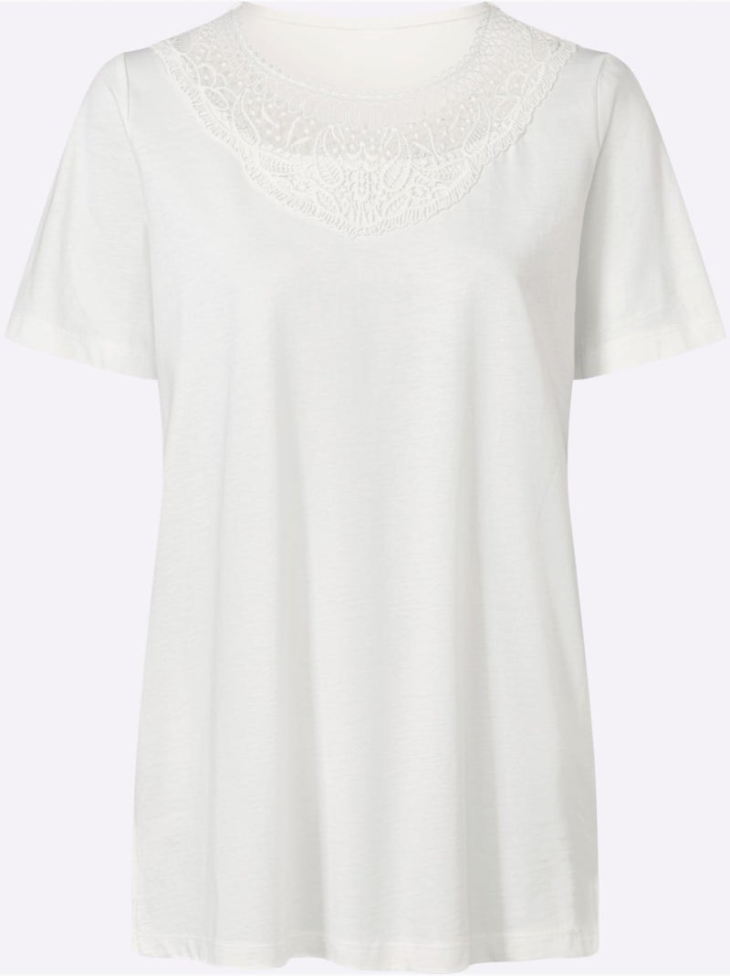 T-shirt Long Fentes Sur Les Côtés - Taille Standard - Moda Vilona Ecru - Kiabi