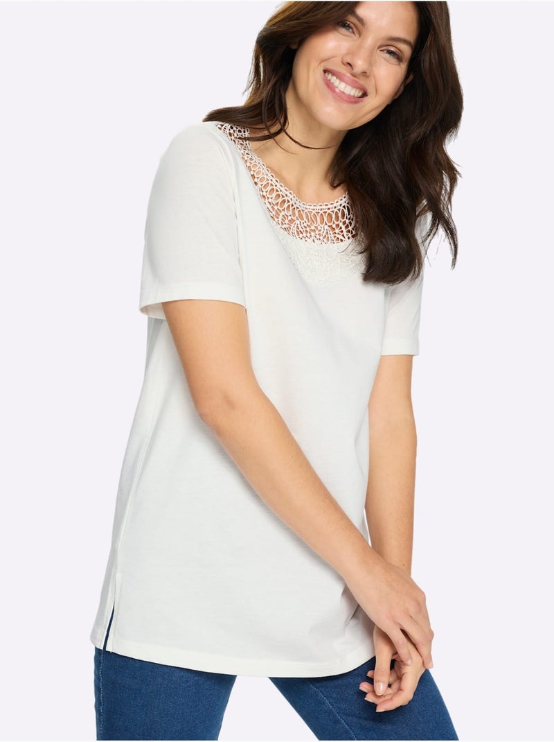 T-shirt Long Fentes Sur Les Côtés - Taille Standard - Moda Vilona Ecru - Kiabi