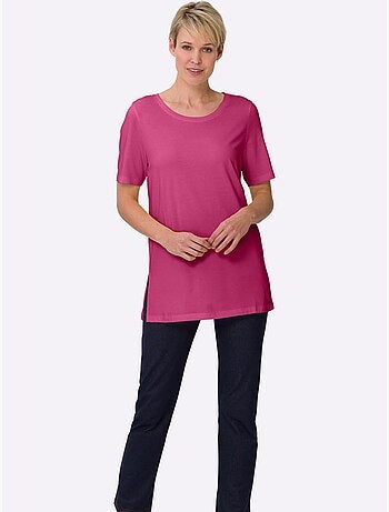 T-shirt long avec encolure ronde et fentes latérales - Taille standard - Moda Vilona