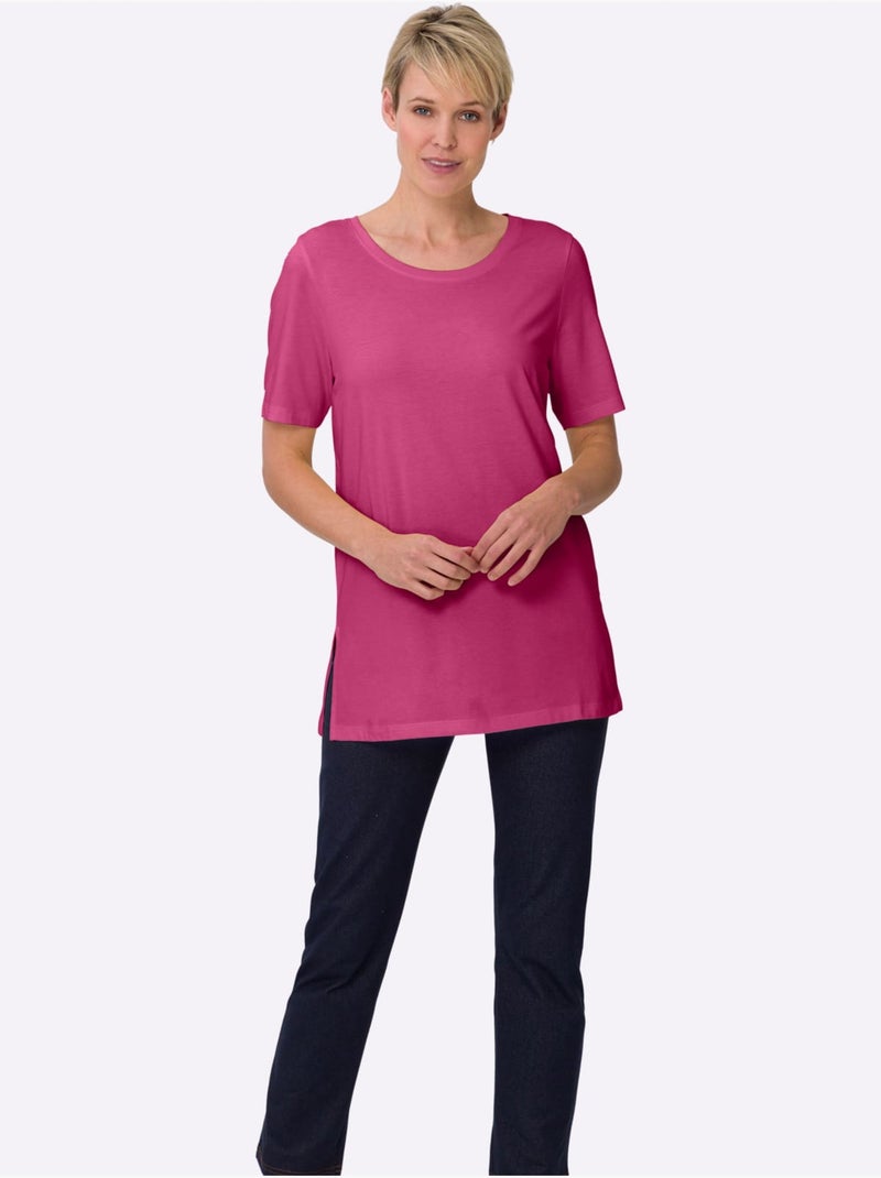 T-shirt Long Fentes Sur Les Côtés - Taille Standard - Moda Vilona Rose fushia - Kiabi
