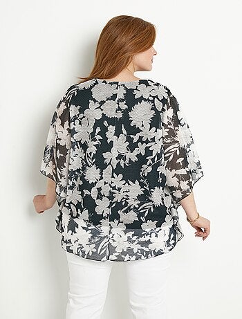 T-shirt long fleuri manches chauve-souris