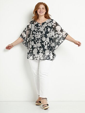 T-shirt long fleuri manches chauve-souris