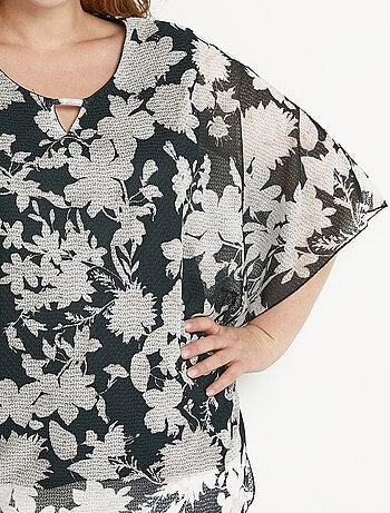 T-shirt long fleuri manches chauve-souris