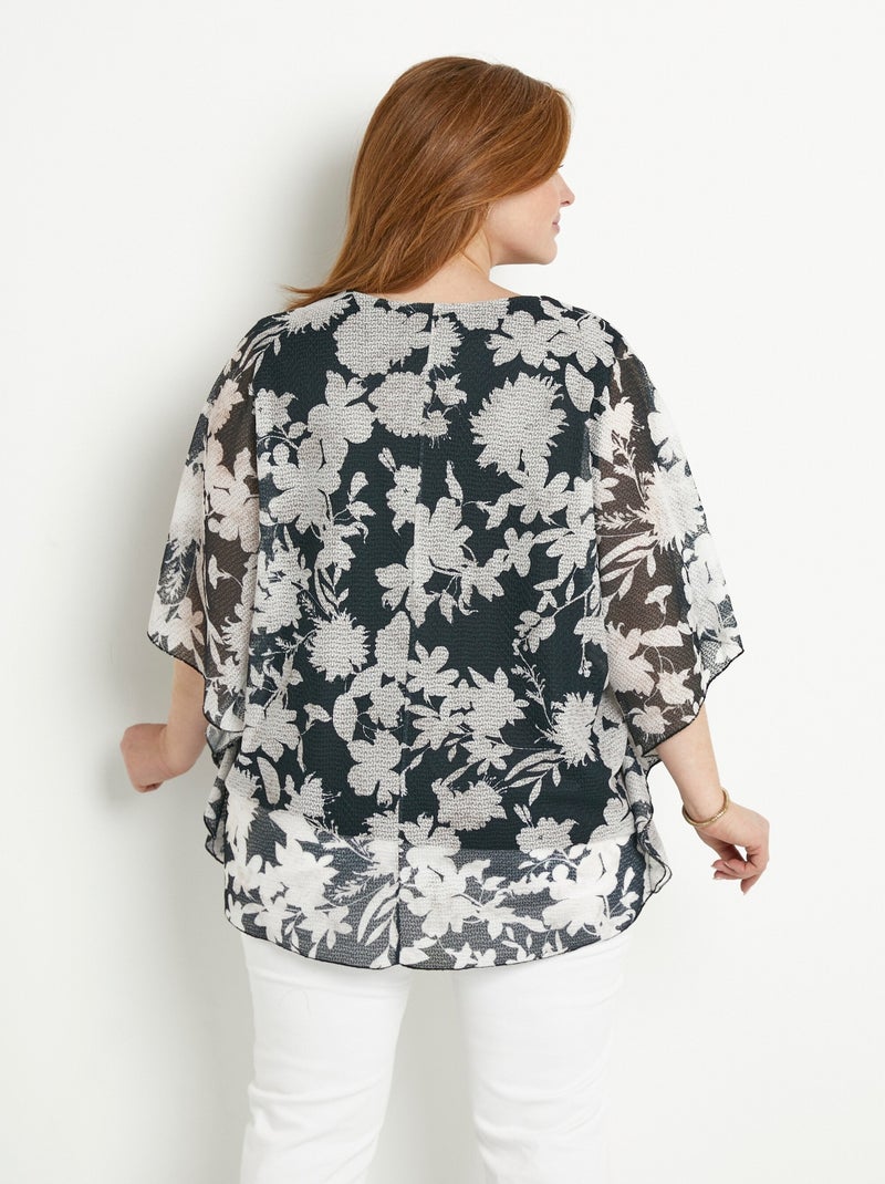 T-shirt long fleuri manches chauve-souris Noir Ecru - Kiabi