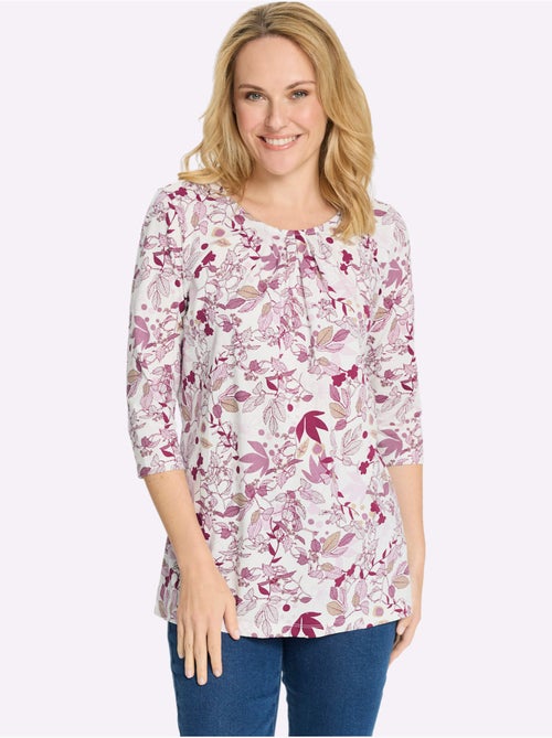 T-shirt long floral à encolure ronde et manches 3/4 - taille standard - moda vilona - Kiabi