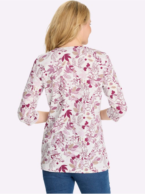 T-shirt long floral à encolure ronde et manches 3/4 - taille standard - moda vilona - Kiabi