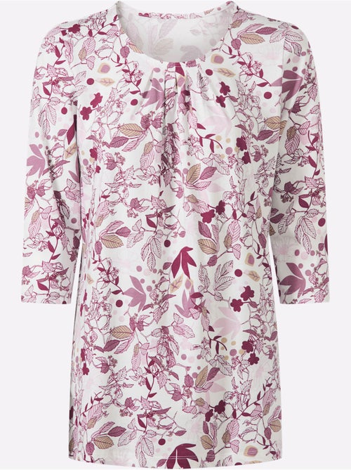 T-shirt long floral à encolure ronde et manches 3/4 - taille standard - moda vilona - Kiabi