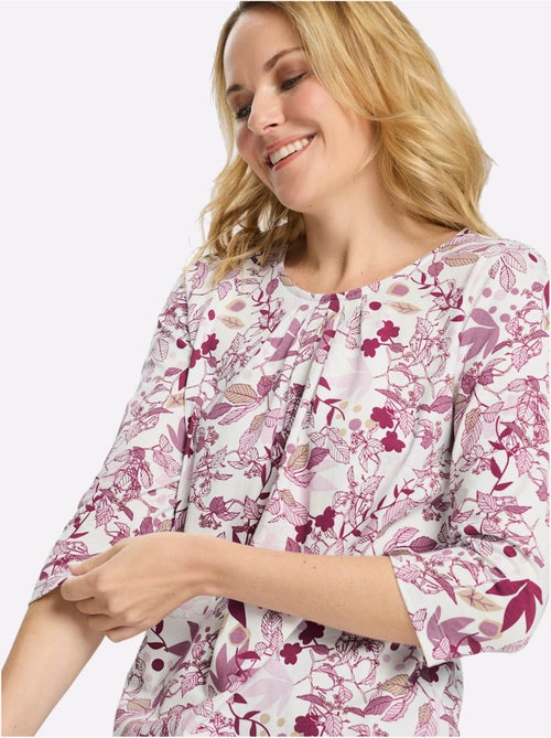 T-shirt long floral à encolure ronde et manches 3/4 - taille standard - moda vilona - Kiabi