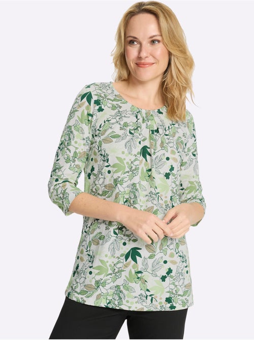 T-shirt long floral avec encolure ronde et manches 3/4 - taille standard - moda vilona - Kiabi T-shirt long floral avec encolure ronde et manches 3/4 - taille standard - moda vilona - Kiabi