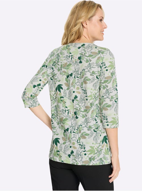 T-shirt long floral avec encolure ronde et manches 3/4 - taille standard - moda vilona - Kiabi T-shirt long floral avec encolure ronde et manches 3/4 - taille standard - moda vilona - Kiabi