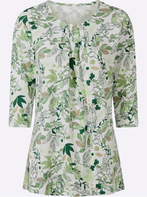 T-shirt long floral avec encolure ronde et manches 3/4 - taille standard - moda vilona - Kiabi T-shirt long floral avec encolure ronde et manches 3/4 - taille standard - moda vilona - Kiabi