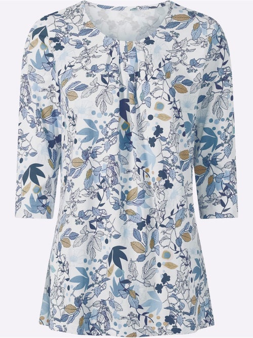 T-shirt long floral avec encolure ronde et manches 3/4 - taille standard - moda vilona - Kiabi T-shirt long floral avec encolure ronde et manches 3/4 - taille standard - moda vilona - Kiabi