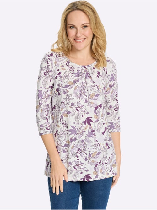 T-shirt long floral avec encolure ronde et manches 3/4 - taille standard - moda vilona - Kiabi T-shirt long floral avec encolure ronde et manches 3/4 - taille standard - moda vilona - Kiabi