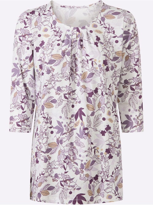 T-shirt long floral avec encolure ronde et manches 3/4 - taille standard - moda vilona - Kiabi T-shirt long floral avec encolure ronde et manches 3/4 - taille standard - moda vilona - Kiabi