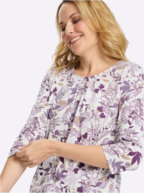 T-shirt long floral avec encolure ronde et manches 3/4 - taille standard - moda vilona - Kiabi T-shirt long floral avec encolure ronde et manches 3/4 - taille standard - moda vilona - Kiabi
