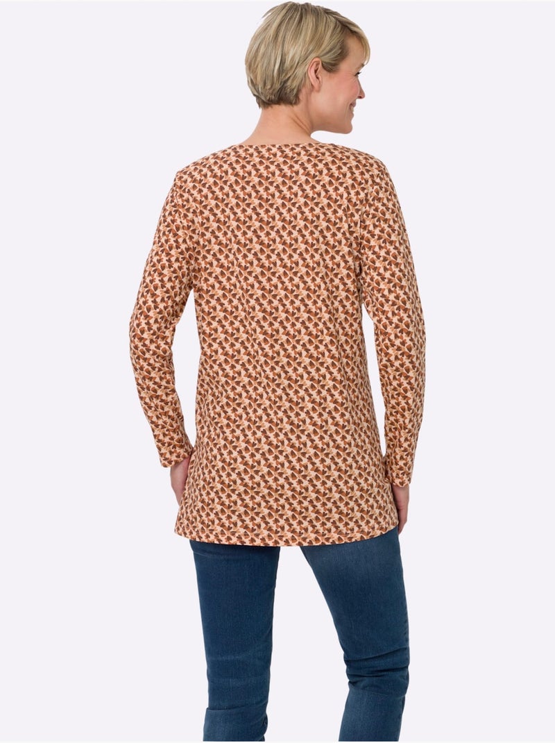 T-shirt long fronce légère à l'encolure - taille standard - moda vilona Abricot - Kiabi