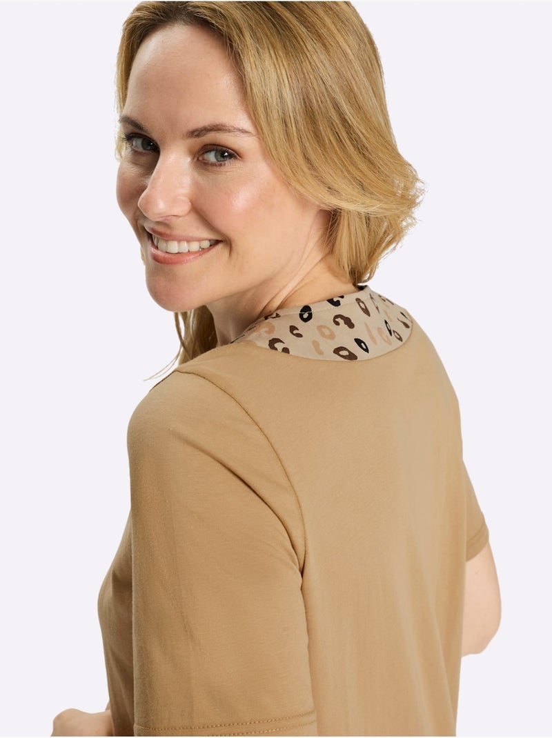 T-shirt Long Imprimé Animal - Taille Standard - Moda Vilona Beige - Kiabi