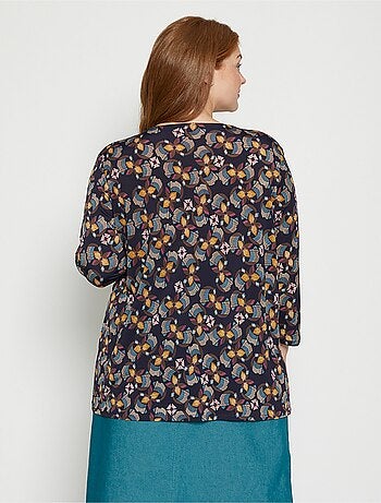 T-shirt long imprimé détail dentelle