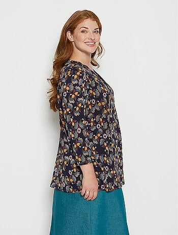 T-shirt long imprimé détail dentelle