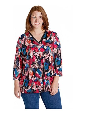 T-shirt long imprimé détail dentelle