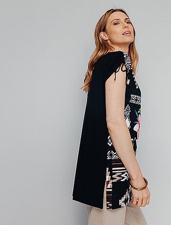 T-shirt long imprimé exotique dos uni