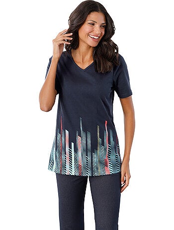 T-shirt Long Imprimé Graphique - Taille Standard - Moda Vilona