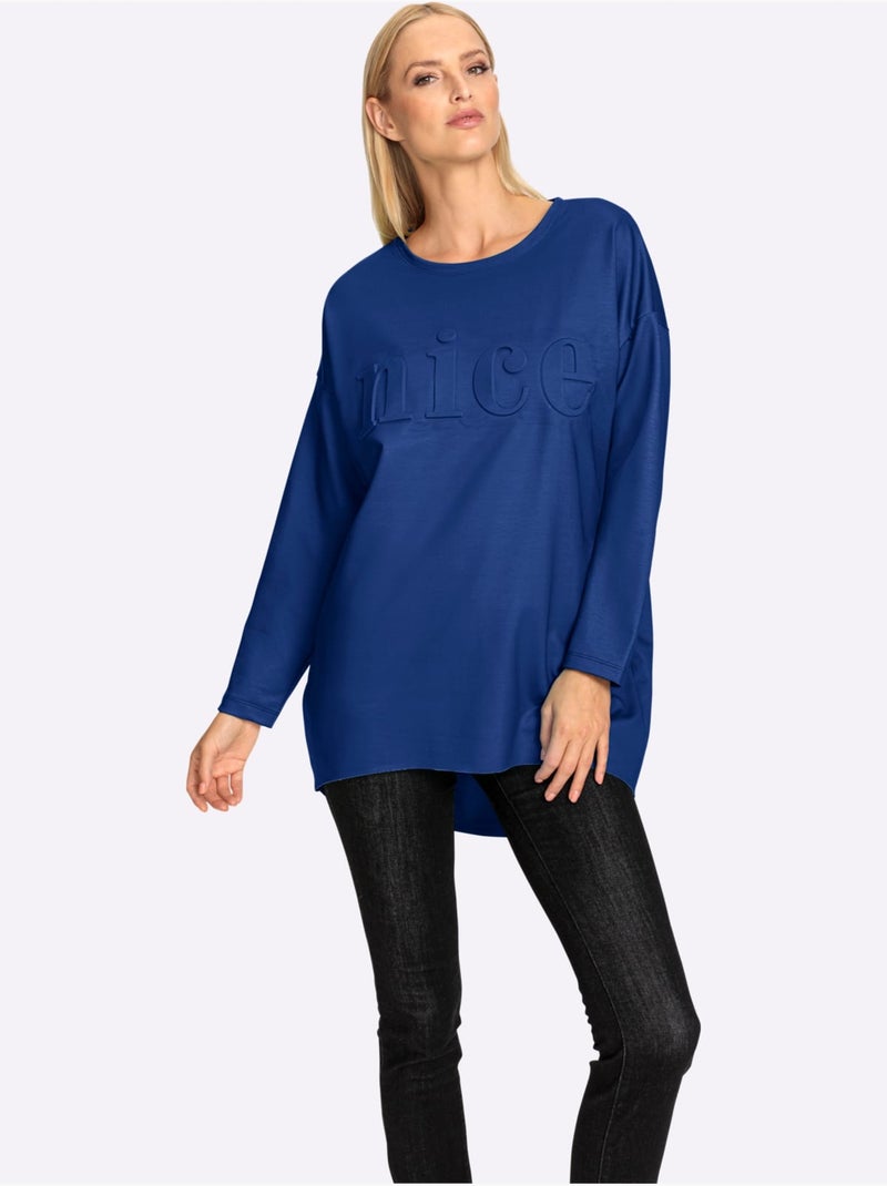 T-shirt Long Inscription Tendance - Taille Standard - Helline Bleu roi - Kiabi