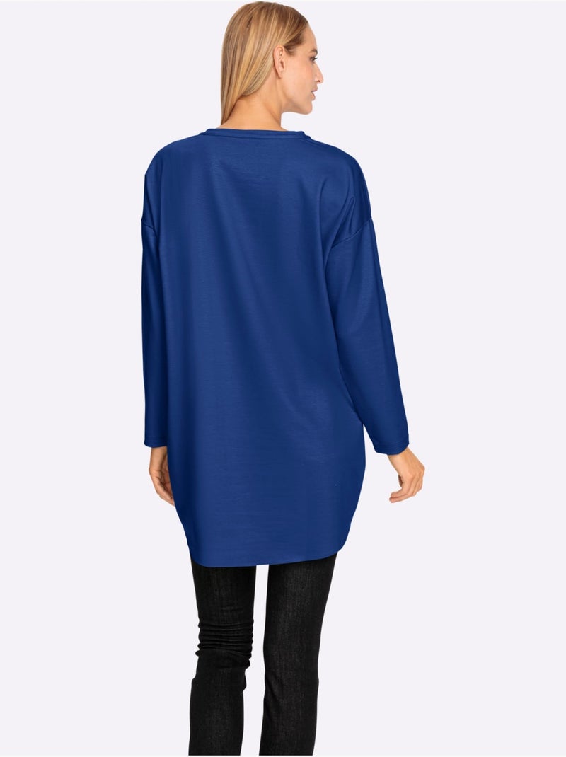 T-shirt Long Inscription Tendance - Taille Standard - Helline Bleu roi - Kiabi