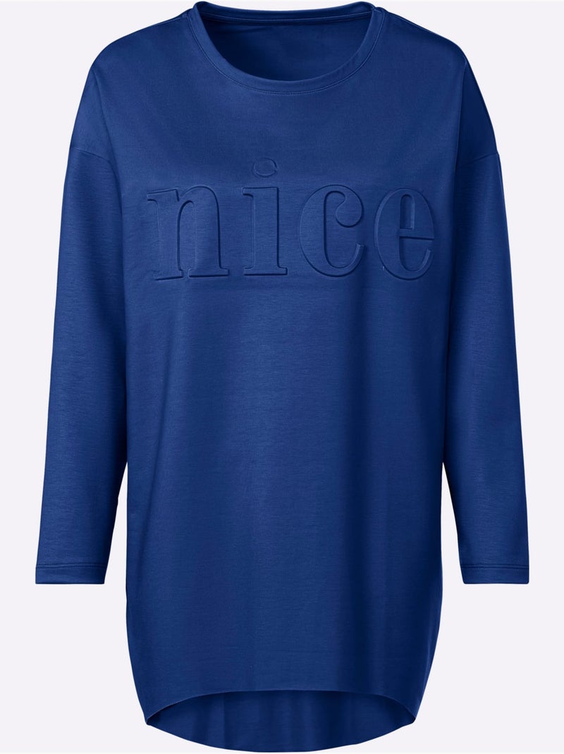 T-shirt Long Inscription Tendance - Taille Standard - Helline Bleu roi - Kiabi