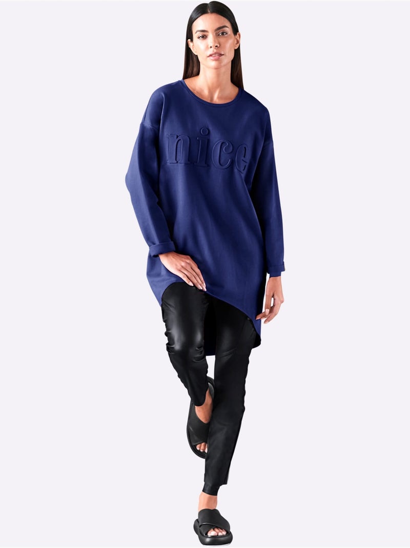 T-shirt Long Inscription Tendance - Taille Standard - Helline Bleu roi - Kiabi