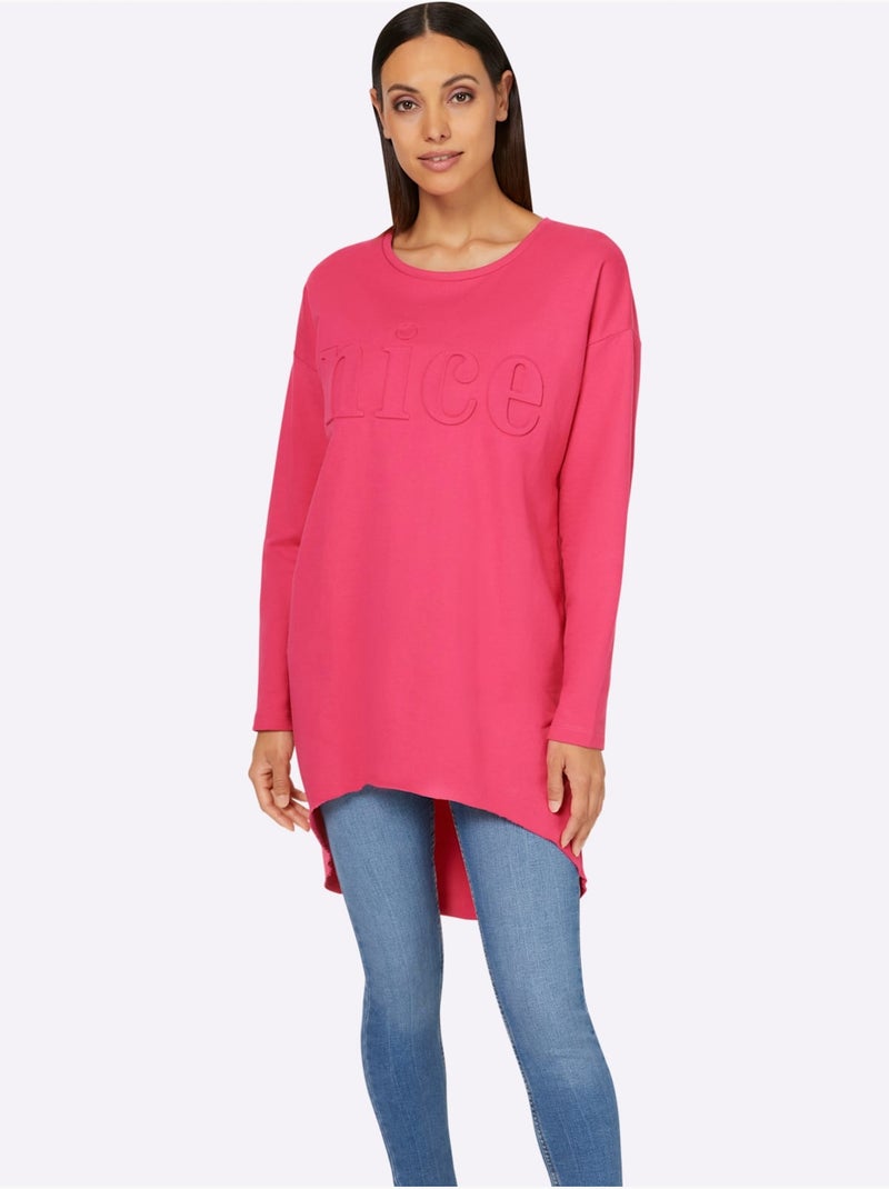 T-shirt Long Inscription Tendance - Taille Standard - Helline Rose fushia - Kiabi