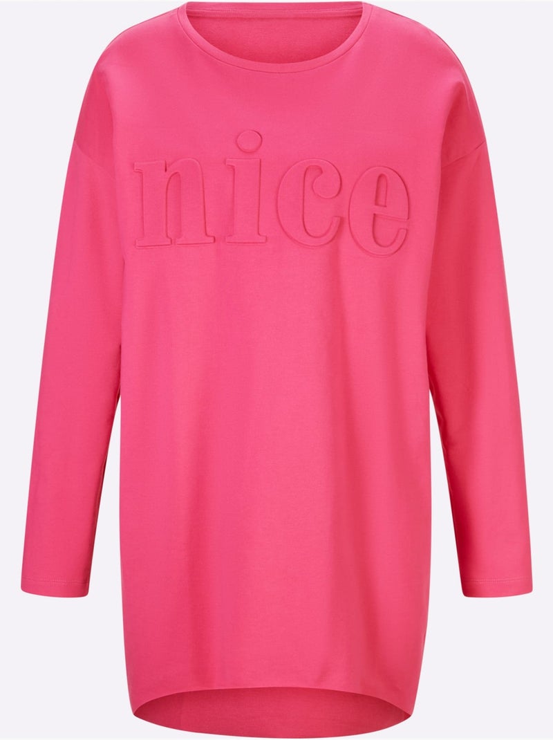 T-shirt Long Inscription Tendance - Taille Standard - Helline Rose fushia - Kiabi