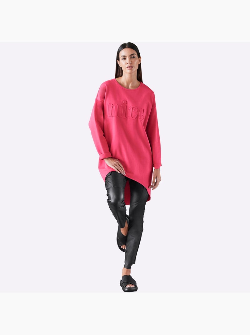 T-shirt Long Inscription Tendance - Taille Standard - Helline Rose fushia - Kiabi