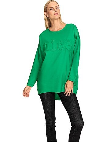 T-shirt Long Inscription Tendance - Taille Standard - helline