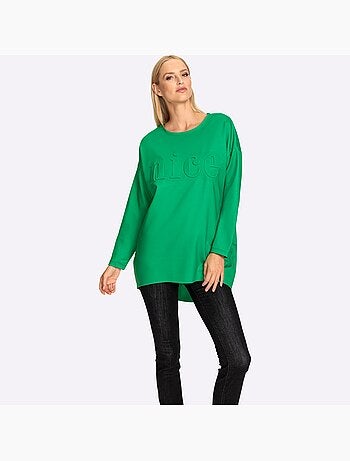 T-shirt Long Inscription Tendance - Taille Standard - helline