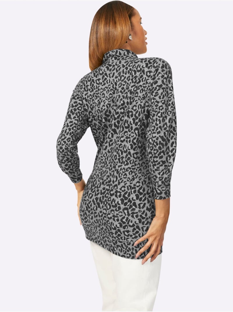 T-shirt Long Jacquard - Taille Standard - Witt Gris Noir - Kiabi
