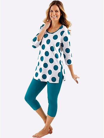T-shirt long à motifs pois avec encolure ronde et manches 3/4 - Taille standard - Witt
