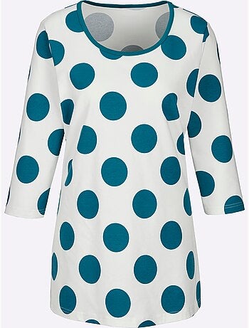 T-shirt long à motifs pois avec encolure ronde et manches 3/4 - Taille standard - Witt