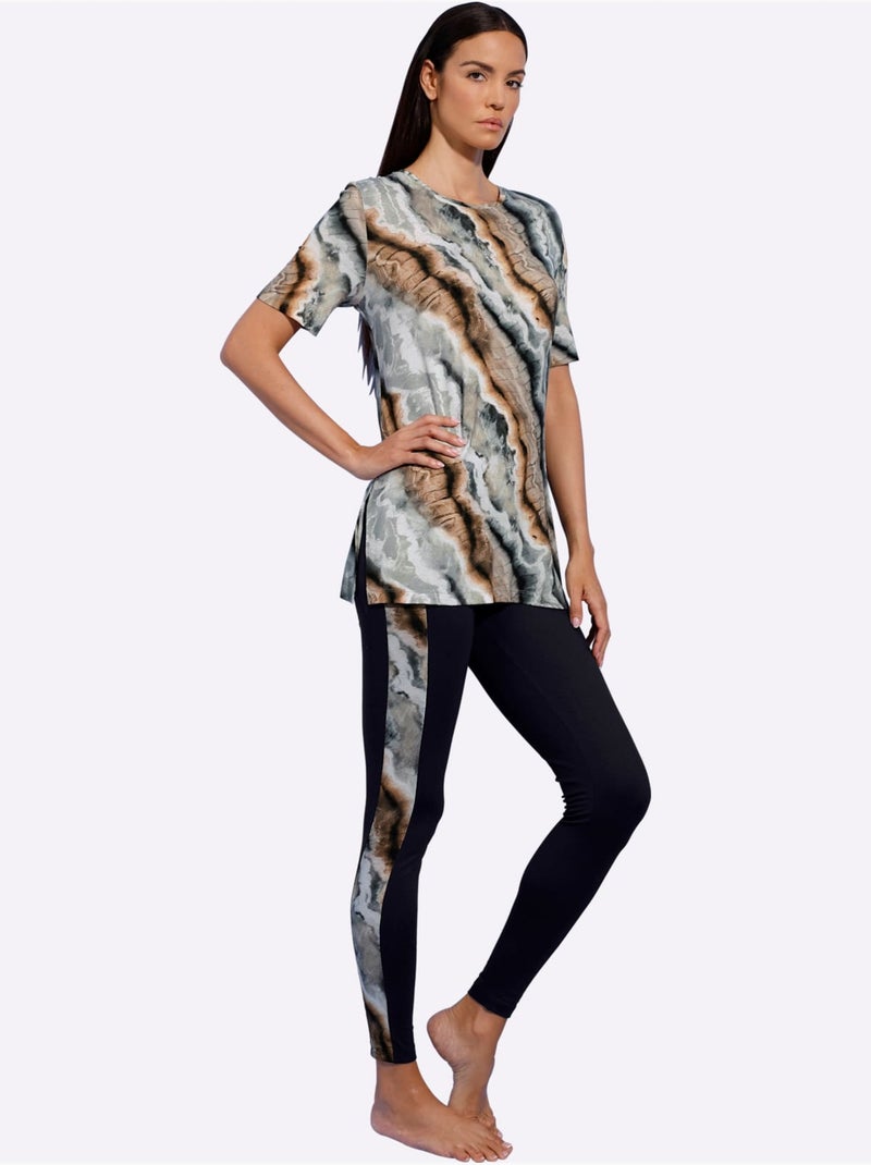 T-shirt Long Jersey Fin - Taille Standard - Witt Noir Beige - Kiabi