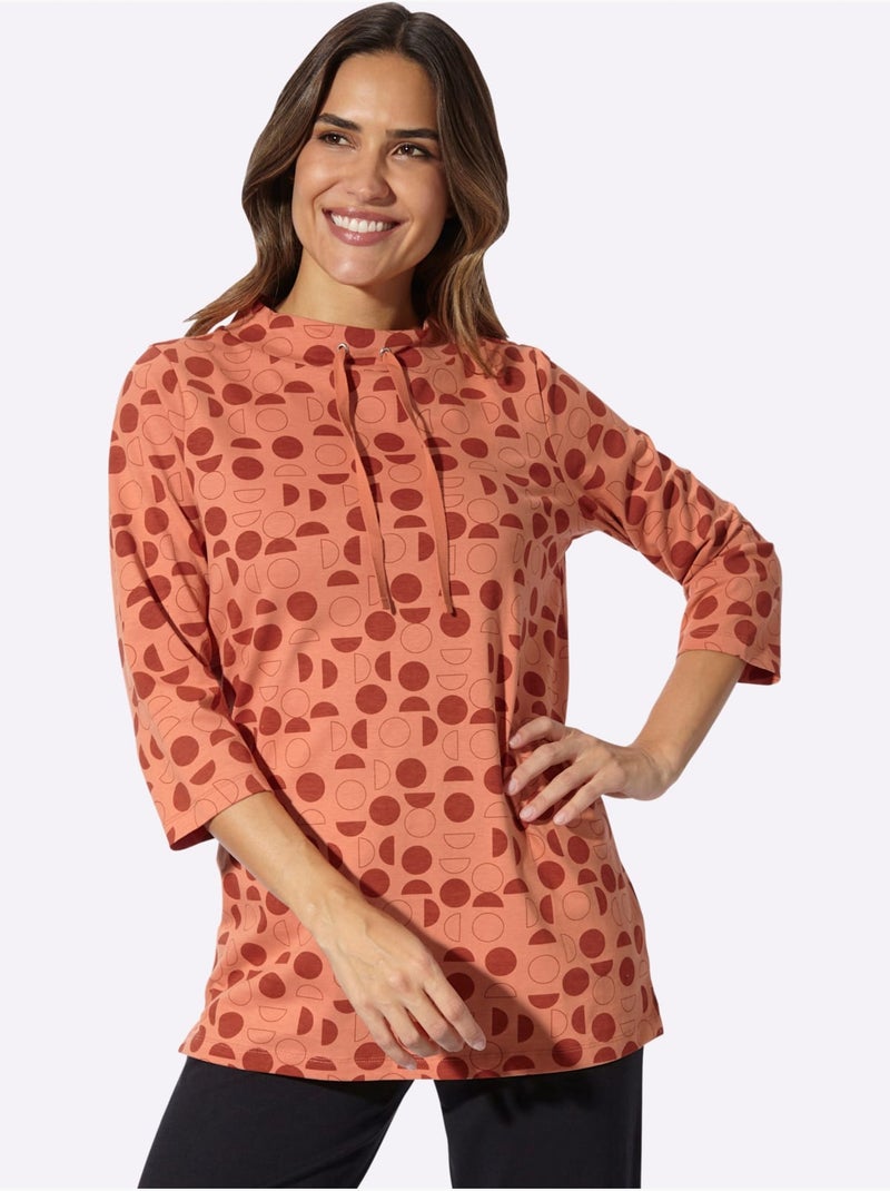 T-shirt Long Large Col Montant Avec Coulisse - Taille Standard - Moda Vilona Orange - Kiabi